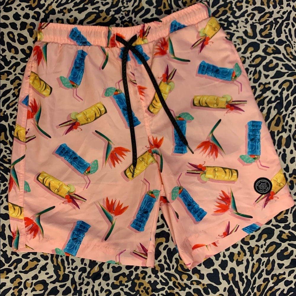 Brooklyn Cloth Swim Surf Shorts pink tiki mug NEW